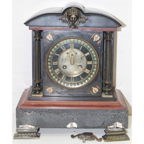 1358 - Mix of antique and later mantel clocks, to incl slate-cased, anniversary, Napoleon Hat clock and oth... 