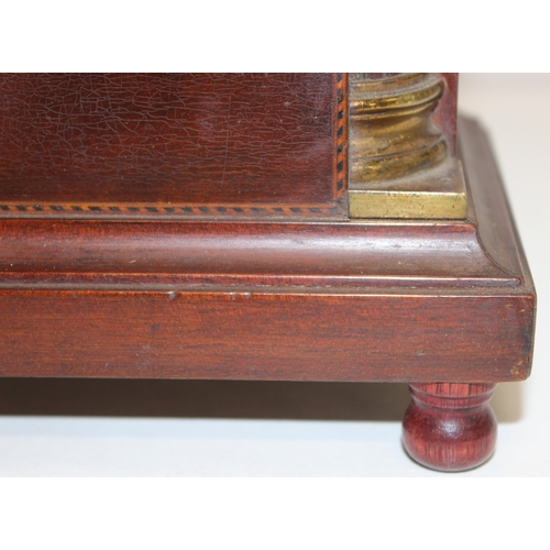 1362 - Vintage French made wooden cased mechanical mantel clock with column decoration, approx 33cm x 12cm ... 