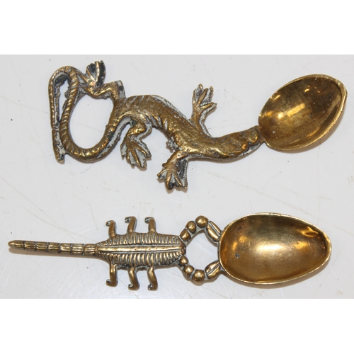 1462 - Qty of mixed small brassware to incl Tibetan temple bells, letter opener, spoons and other interesti... 