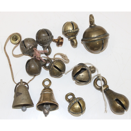 1462 - Qty of mixed small brassware to incl Tibetan temple bells, letter opener, spoons and other interesti... 