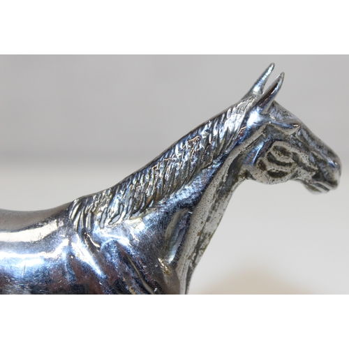 1465 - An early 20th century chrome-plated racing horse car mascot, possibly by Louis Lejeune, approx 11cm ... 