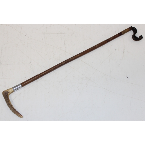 1473 - Assorted items to incl antler-handled riding crop, bone-handled tool, corkscrew etc