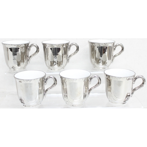 1616 - Vintage silver lustre Royal Worcester coffee set with coffee pot, cream and sugar, and 6 cups and sa... 