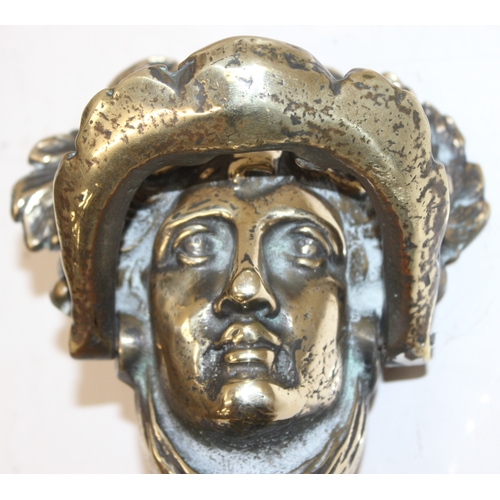 1626 - Vintage large heavy cast-brass door knocker of a Grecian Goddess, approx 19cm H x 5cm D (excl fixing... 