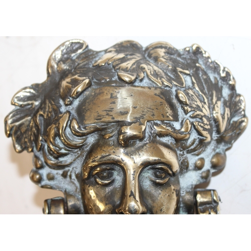 1626 - Vintage large heavy cast-brass door knocker of a Grecian Goddess, approx 19cm H x 5cm D (excl fixing... 