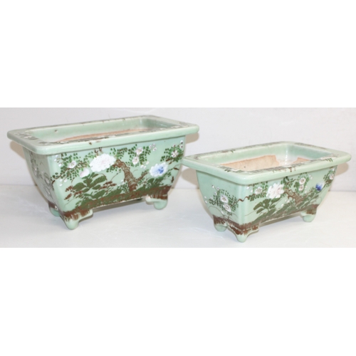 1629 - Mix of Oriental items to incl 2 decorative glazed ceramic Bonsai planters, largest approx 31cm W x 1... 