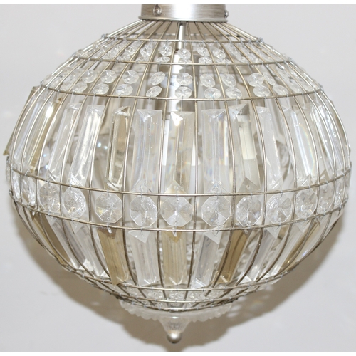 242 - Pair of crystal style spherical chandelier pendant lights, approx 54cm H incl fitting, 32cm W