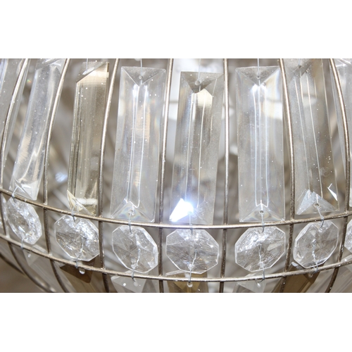 242 - Pair of crystal style spherical chandelier pendant lights, approx 54cm H incl fitting, 32cm W