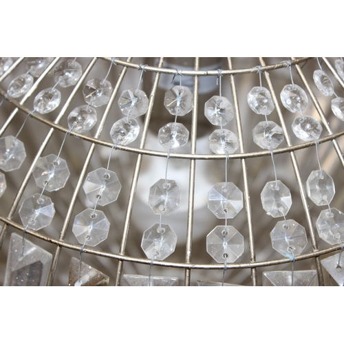 242 - Pair of crystal style spherical chandelier pendant lights, approx 54cm H incl fitting, 32cm W