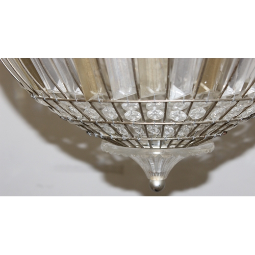 242 - Pair of crystal style spherical chandelier pendant lights, approx 54cm H incl fitting, 32cm W