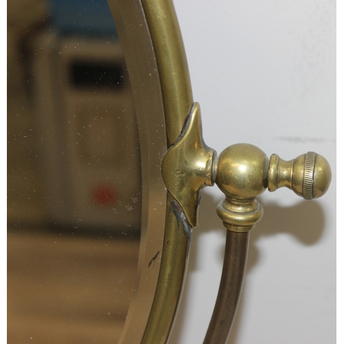 272 - Vintage adjustable dressing table bevelled-edged swing-mirror in brushed brass finish, approx 68cm