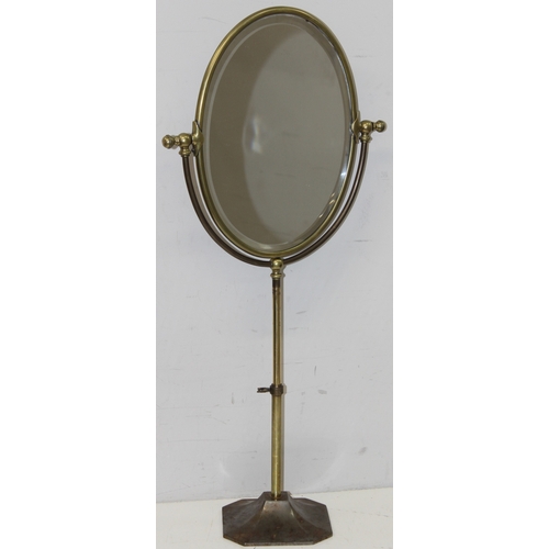 272 - Vintage adjustable dressing table bevelled-edged swing-mirror in brushed brass finish, approx 68cm