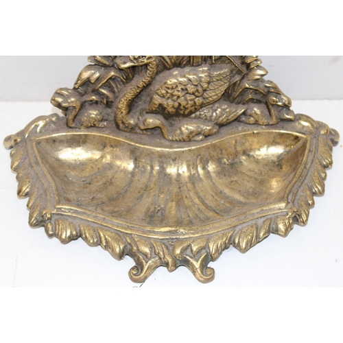 279 - Antique brass Rococo style umbrella or stick stand, decorated with swans and ivy, approx 67cm tall