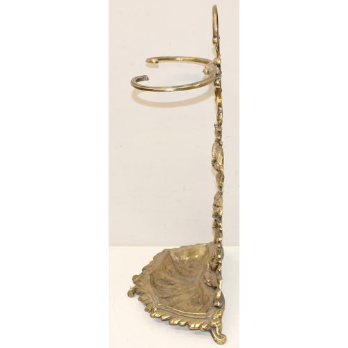 279 - Antique brass Rococo style umbrella or stick stand, decorated with swans and ivy, approx 67cm tall