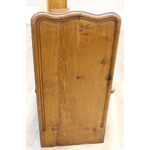 56 - Large vintage oak settle or church pew, approx 275cm W x 48cm D x 90cm H