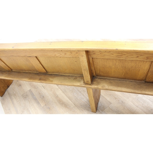 56 - Large vintage oak settle or church pew, approx 275cm W x 48cm D x 90cm H