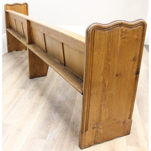 56 - Large vintage oak settle or church pew, approx 275cm W x 48cm D x 90cm H