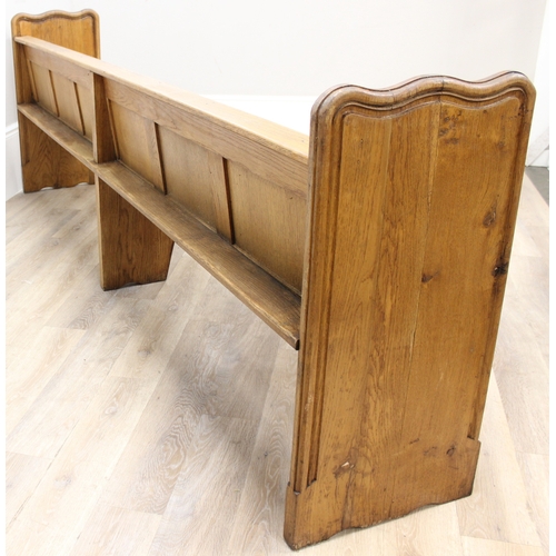 56 - Large vintage oak settle or church pew, approx 275cm W x 48cm D x 90cm H