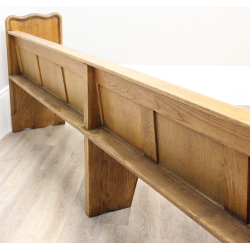 56 - Large vintage oak settle or church pew, approx 275cm W x 48cm D x 90cm H