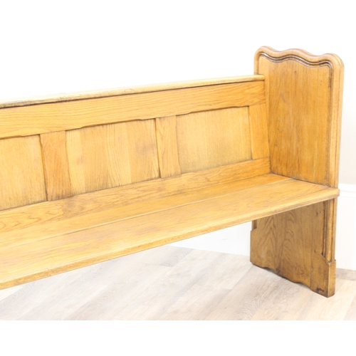 56 - Large vintage oak settle or church pew, approx 275cm W x 48cm D x 90cm H