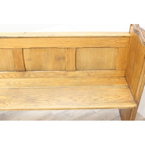 56 - Large vintage oak settle or church pew, approx 275cm W x 48cm D x 90cm H