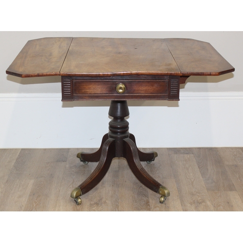 44 - A Regency period mahogany drop leaf table with single drawer, mounted on turned pillar and splayed l... 