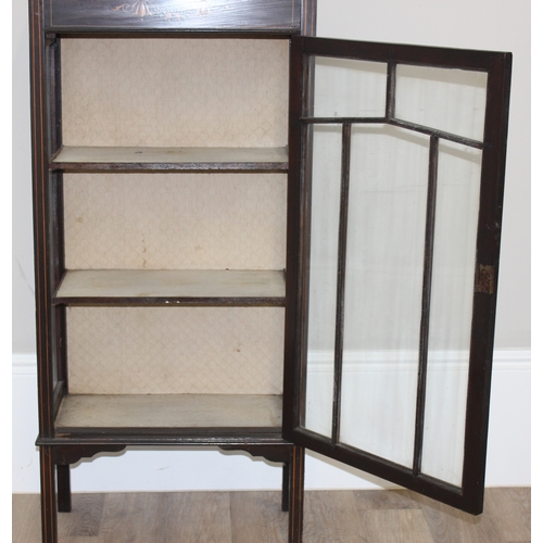 90 - An antique mahogany display cabinet with Sheraton style painted details, approx 60cm wide x 29cm dee... 