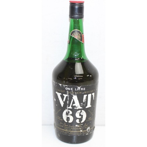 1552 - Vintage 1 litre bottle of VAT 69 Scotch Whisky, Bardinet V.S.O.P Napoleon brandy (70cl) and Bardinet... 