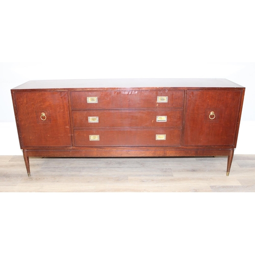 57 - Greaves & Thomas Furniture - Mid-century sideboard with 3 central drawers with recessed brass campai... 