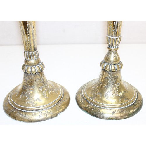 1640 - An impressive pair of tall brass candlesticks with classical decoration, tallest approx 38cm tall