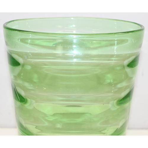 1475 - A large retro green glass vase of ribbed design, unsigned, approx 35cm tall