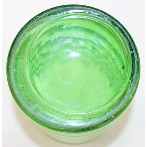 1475 - A large retro green glass vase of ribbed design, unsigned, approx 35cm tall