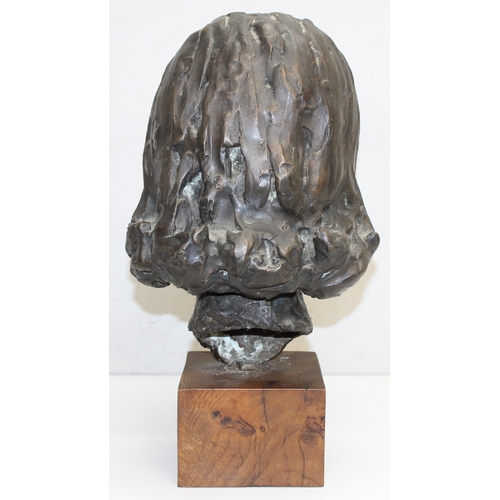 1480 - A mid-century bronze bust or sculpture of a young Lady Newall, mounted on an oak base, seemingly uns... 