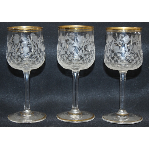 1487 - Qty of assorted 19th century and later glassware, to incl gilt decanters, small dishes, liqueur glas... 