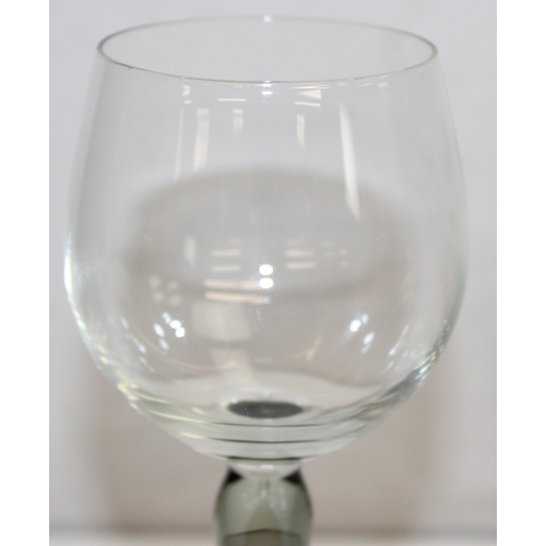 1488 - Set of 8 good quality vintage wine glasses with smoked-glass stems, approx 19cm