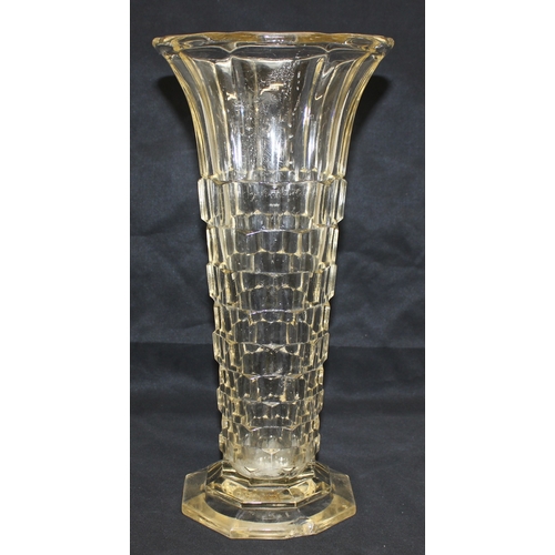 1652 - A set of 3 Victorian glass of large size vases, each with an off-set octagonal design, approx 36cm H