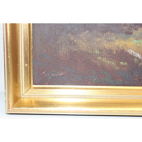 370 - 3 original oil paintings to incl 2 landscapes by S. Kaposy (XX) in gilt frames and a painting of St.... 