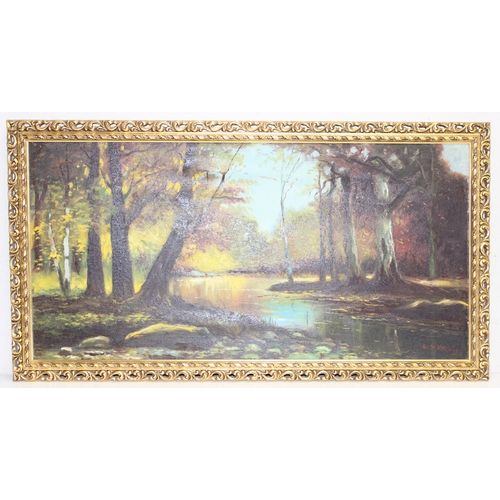 370 - 3 original oil paintings to incl 2 landscapes by S. Kaposy (XX) in gilt frames and a painting of St.... 