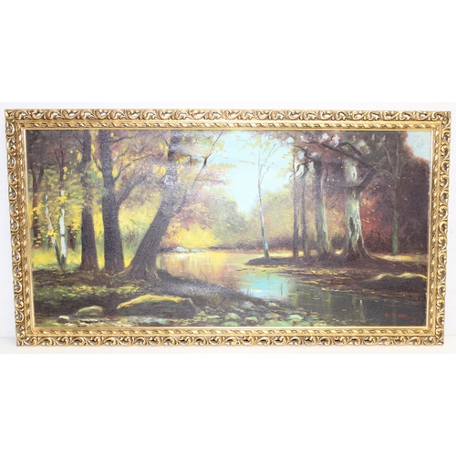 370 - 3 original oil paintings to incl 2 landscapes by S. Kaposy (XX) in gilt frames and a painting of St.... 