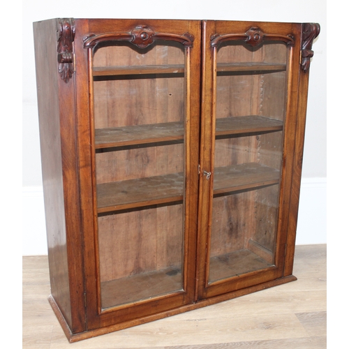 94 - Victorian glazed mahogany bookcase with 3 adjustable shelves, approx 99cm wide x 35cm deep x 108cm t... 