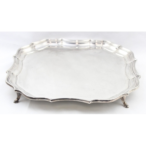 1027 - A Georgian style silver card tray of heavy gauge, marked for Chester 1922 by Herbert Edward Barker &... 