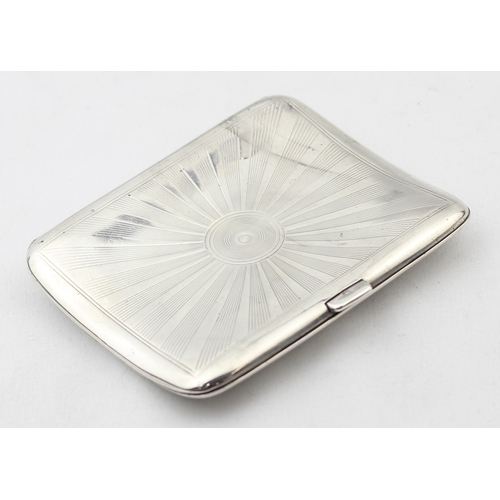 1071 - An Edwardian curved silver card case with sunburst decoration, Chester 1903 by Walker & Hall, approx... 