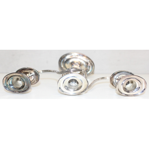 1048 - 2 pair of silver-plated 3-branch metamorphic candelabras, the largest approx 30cm H