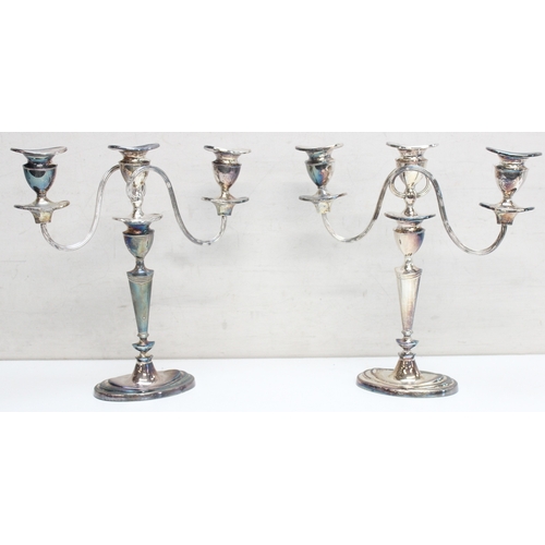 1048 - 2 pair of silver-plated 3-branch metamorphic candelabras, the largest approx 30cm H