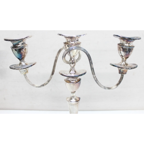 1048 - 2 pair of silver-plated 3-branch metamorphic candelabras, the largest approx 30cm H