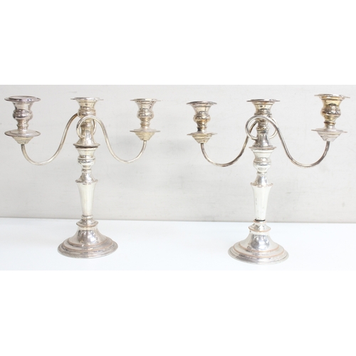 1048 - 2 pair of silver-plated 3-branch metamorphic candelabras, the largest approx 30cm H