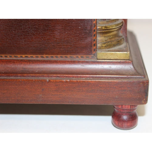 1362 - Vintage French made wooden cased mechanical mantel clock with column decoration, approx 33cm x 12cm ... 