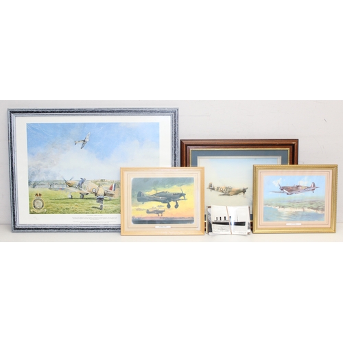 1432 - Assorted aviation themed pictures and prints to incl Hurricane and Spitfire, and a limited edition (... 