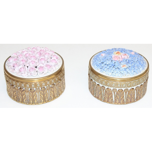 1471 - 2 vintage German Elfinware porcelain jewellery boxes, one with Forget-Me-Nots and Roses, the other w... 