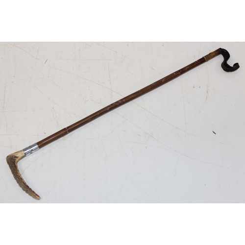 1473 - Assorted items to incl antler-handled riding crop, bone-handled tool, corkscrew etc